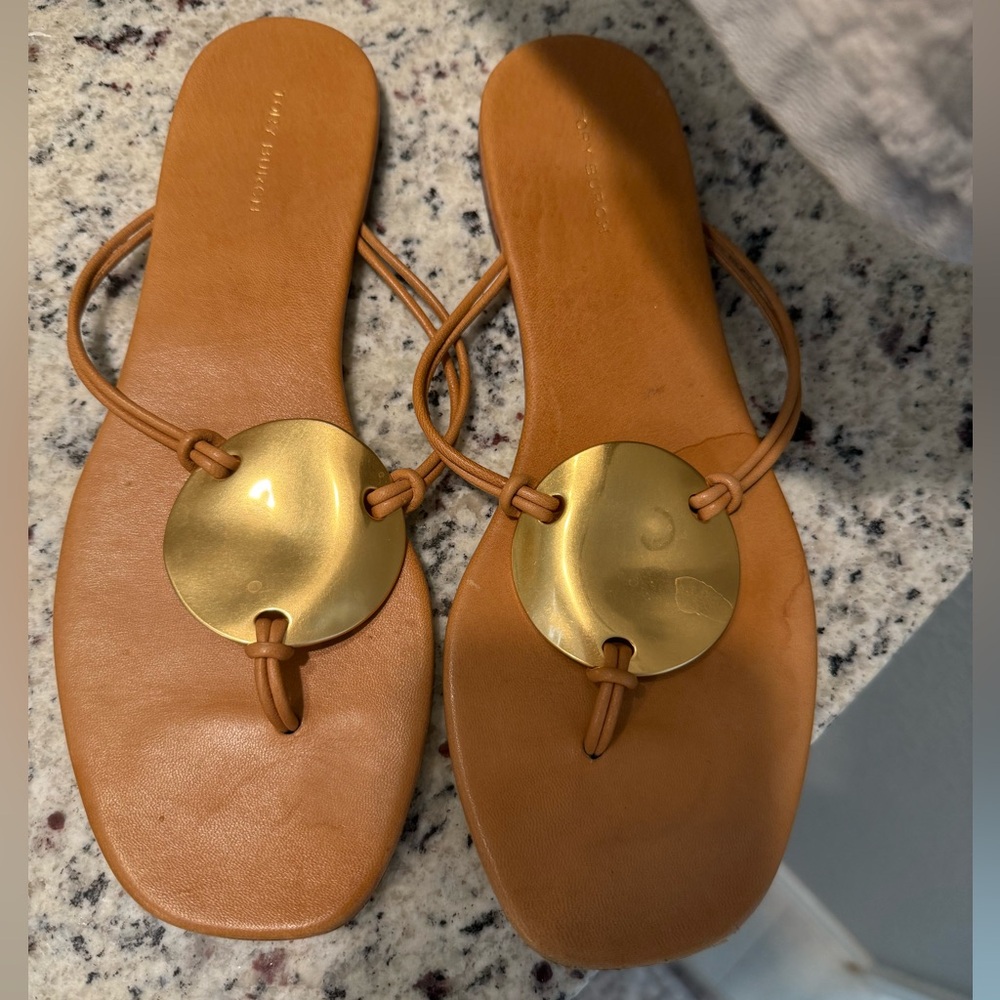 Tory Burch Tan Sandals with Gold Discs